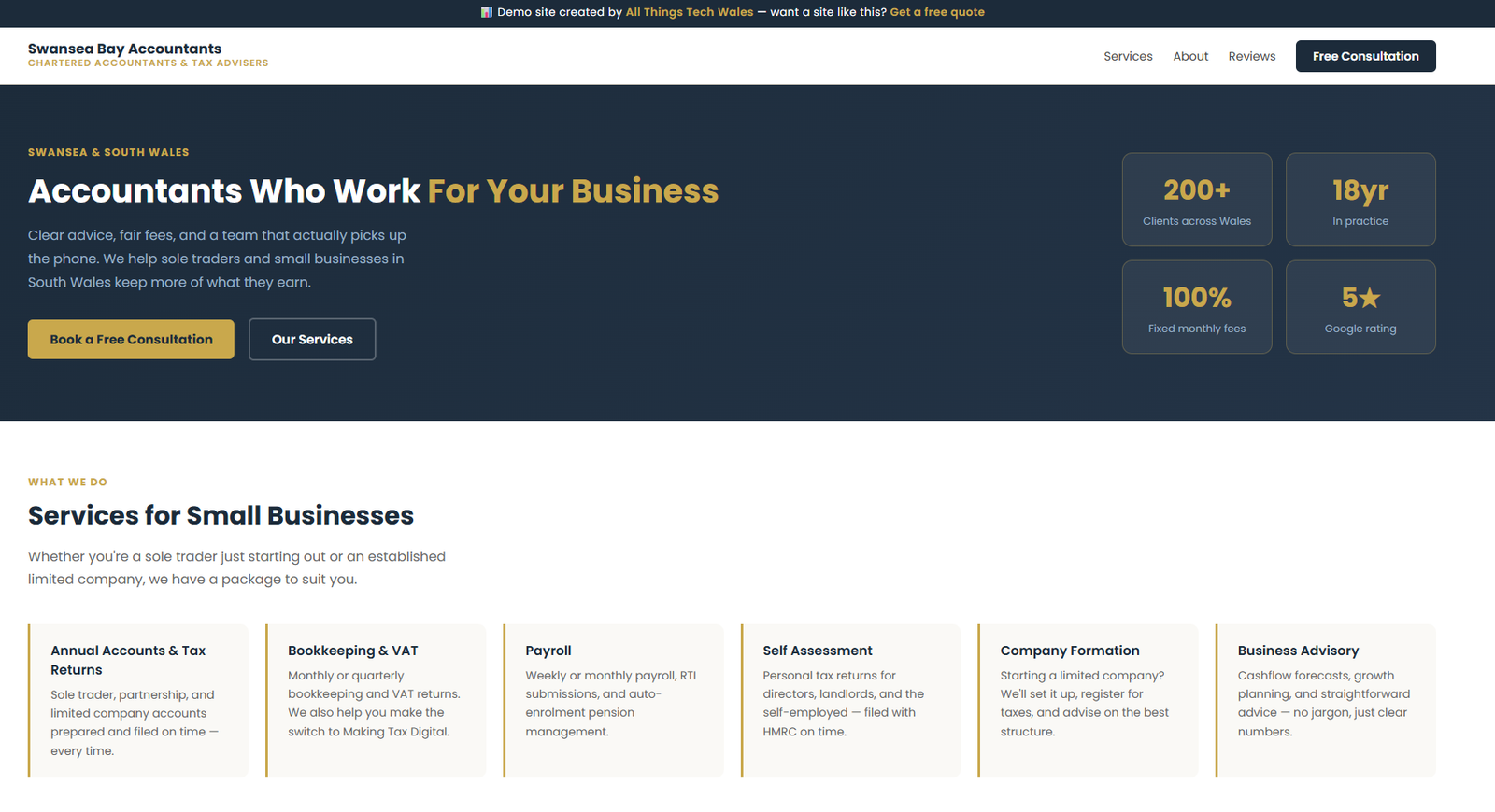 Swansea Bay Accountants demo site screenshot