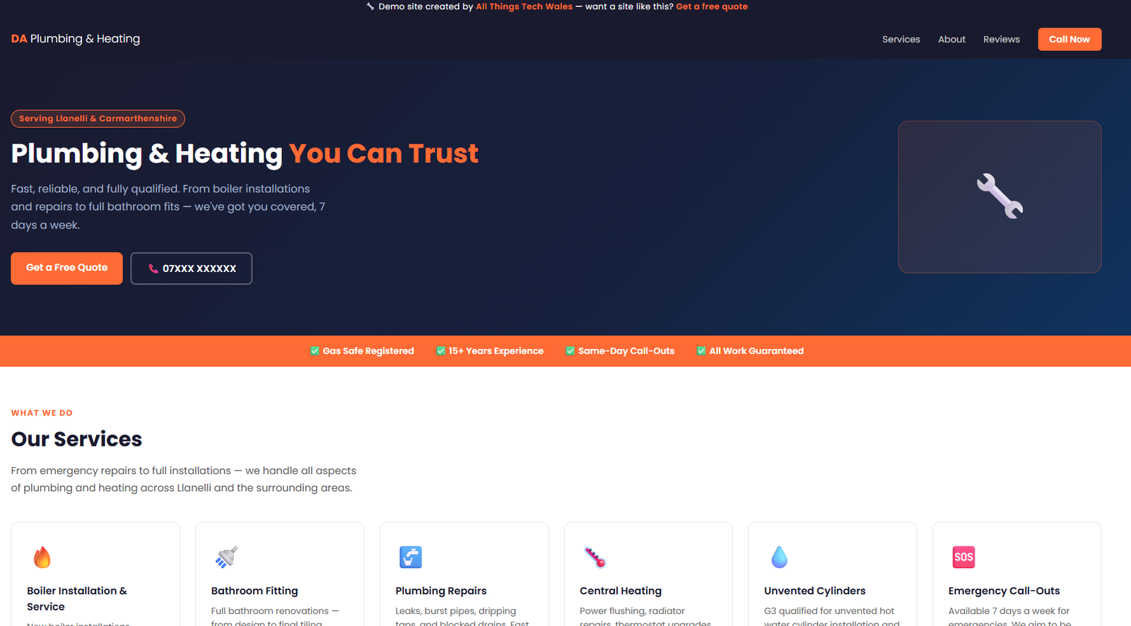 DA Plumbing & Heating demo site screenshot